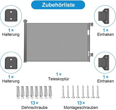 Захист для сходів з замком, розтяжне захисне ворота для дітей та собак, ширина 150 см, висота 83 см, сірий