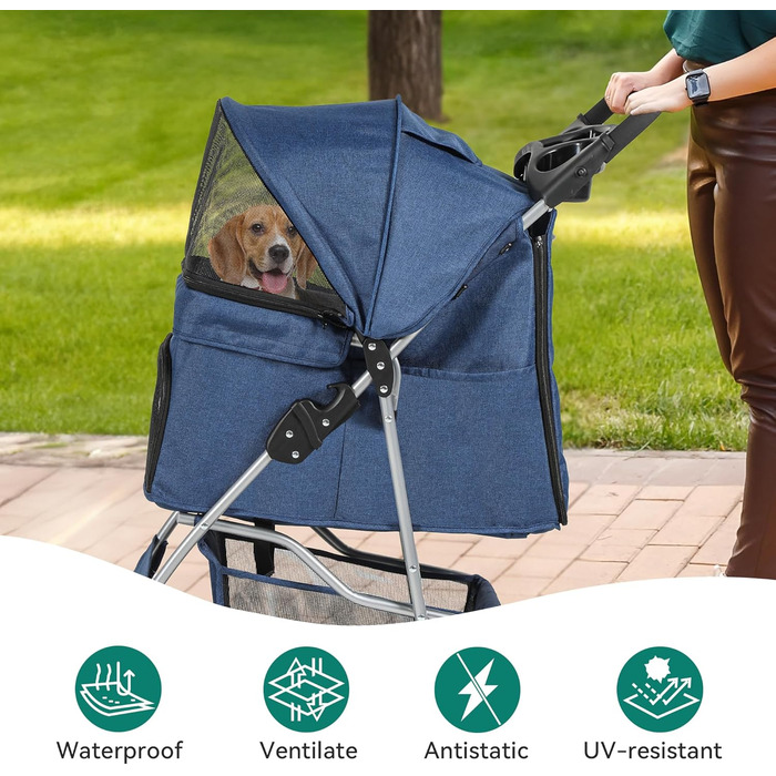Візок для собак YITAHOME, блакитний, середніх порід, з кошиком для зберігання та тримачем для напоїв, складаний