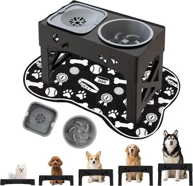 Набір мисок для собак та котів 3-в-1 з регулюванням висоти, антиковзною підкладкою та захистом від розливання, 2 шт. по 1000 мл, нержавіюча сталь, для собак та котів всіх розмірів