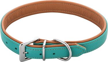 Шкіряне нашийник для собак Fun Line - великий, середній та маленький розмір - м'який та міцний (M, 28-36 см, Турквіз-Коричневий)