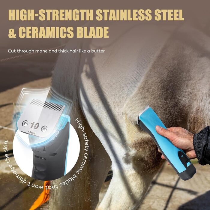 Машина для стрижки тварин CGOLDENWALL CG-CP-9060-1: акумулятор 1400mAh, кабель 3.5м, 3200-4000 об/хв, 2 швидкості, для собак, коней, кіз, корів та тварин з густою шерстю