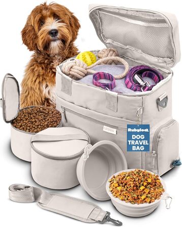Rubyloo Оригінальна сумка для собак Doggy Bag™ - дорожня сумка для собак, подарунок для власників собак. Комплект з 2 годівниць та 2 контейнерів для їжі. Набір для подорожей з домашніми тваринами (авто, кемпінг)
