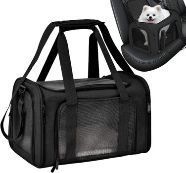 Транспортна переноска для собак та котів, чорна. Складана переноска для тварин, переноска для подорожей.