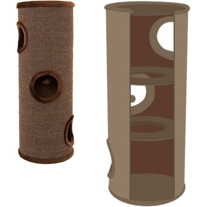 Котячий кігтетоп Lionto з сизалю, іграшкою та плюшевим обідком, висота 50 см. Стабільний кігтетоп для кошенят та дорослих котів, ідеальний догляд за кігтями та розваги. Багато місць для ховання, діаметр 36 см, висота 50 см (Коричневий, 50 см).