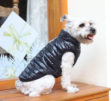 Зимовий теплий водонепроникний теплий зимовий одяг для собак з кільцем D, суперлегкий, для маленьких собак, кошенят, цуценят (XS, Чорний)