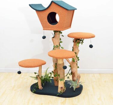 Котячий будиночок з подвір'ям та дряпалкою Fudajo 154 см, з м'яким хутром та деревом, з іграшками