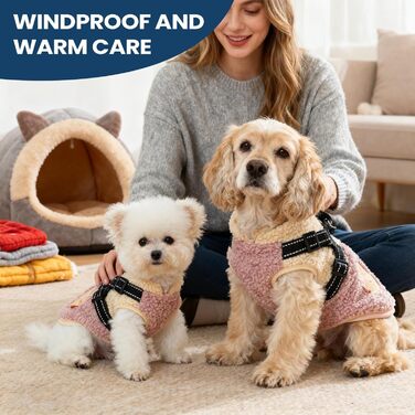 Зимовий теплий одяг для собак - куртка з флісовою підкладкою, отвором для шлейки, для маленьких та середніх собак, зелено-білий (рожевий/білий)