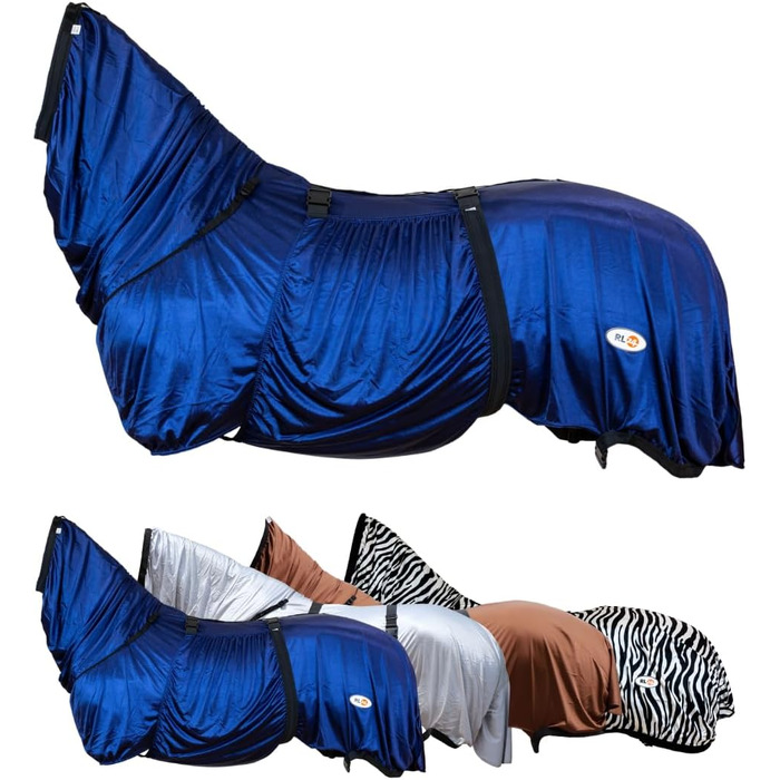 Екземерна ковдра для коней з нашолобником та захистом живота – ковдра від комах з дрібною сіткою, подвійний фронтальний замок та підв'язки для ніг – ковдра для коней для активного відпочинку у нічному блакитному кольорі – 125 см, нічний блакитний 125 см