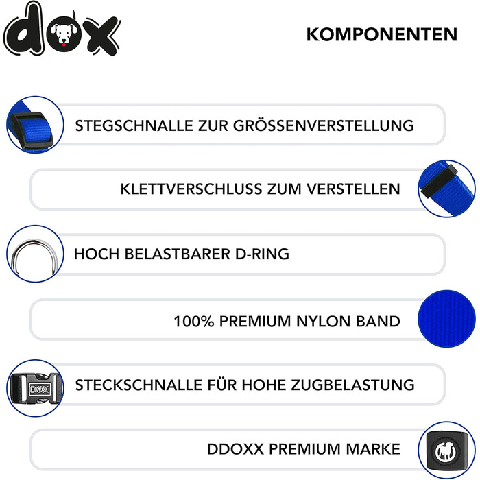 DDOXX нейлоновий шлея для собак Step-In, регульований, синій, розмір S, для цуценят і дорослих
