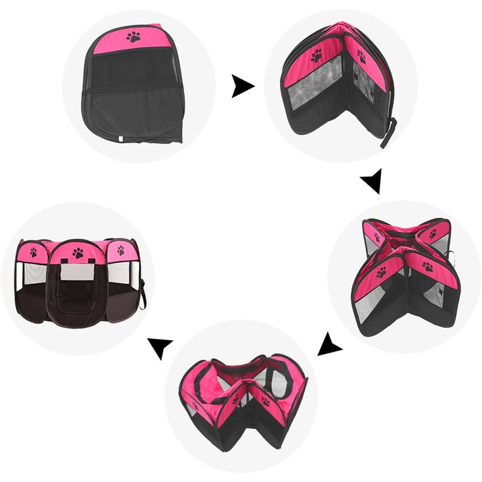 Клітка-забіг для собак і цуценят, складана, 73x73x43 см (рожевий+чорний)