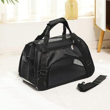 Транспортна сумка для котів та собак, L (50 x 23 x 34 см), чорна, водонепроникна, з сітчастими вікнами