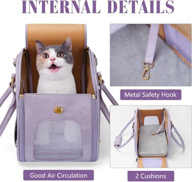 Трансформер для котів та маленьких собак PetsHome, переноска для тварин, водонепроникна, преміум-нейлон, фіолетовий (38x20x25 см)