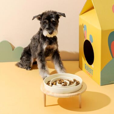 Миска для собак Anti Schling Napf з кераміки, піднята миска для собак, проти блювоти, інтерактивна миска для повільного годування, для котів та маленьких собак, темно-зелена, 15.5 см