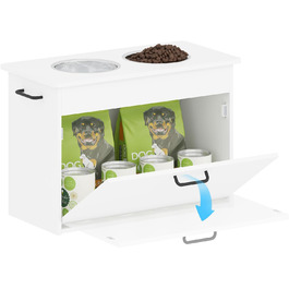 Підвищений годівниця для собак великих порід, білий футерний шафчик з 2 нержавіючими мисками, станція для годування собак з місцем для зберігання та 3 ручками, годівниця для собак на підставці, бар для собак середніх порід, 60x30x41 см