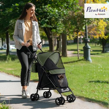 Візок для собак та котів PawHut, складний, до 4 кг, з сітковими вікнами, ремінь через плече, кишеня для зберігання, тримач для чашки, парасолька