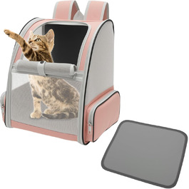 Складаний рюкзак для котів та собак, рюкзак-переноска з сіткою, м'яка підстилка, до 6,8 кг, дихаючий, для подорожей, прогулянок (рожевий)