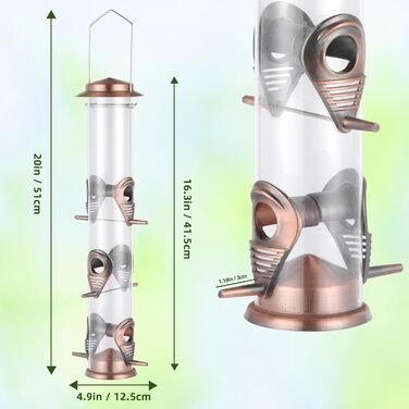 Годівниця для птахів Mixxidea з металевої труби, для зовнішнього використання, підвісна, для диких птахів, 6 портів, годівниця для птахів на гачок, приваблює птахів у саду, на балконі (мідь)
