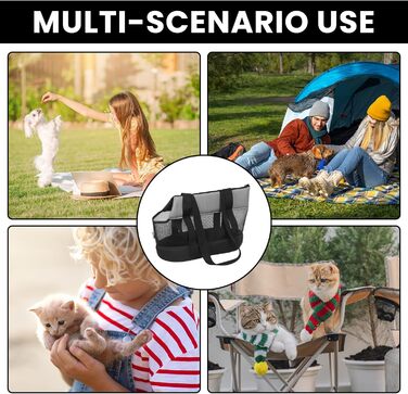 Транспортна сумка для котів та собак до 5 кг: дихаюча переноска з пряжкою, портативна сумка для маленьких тварин, чорна