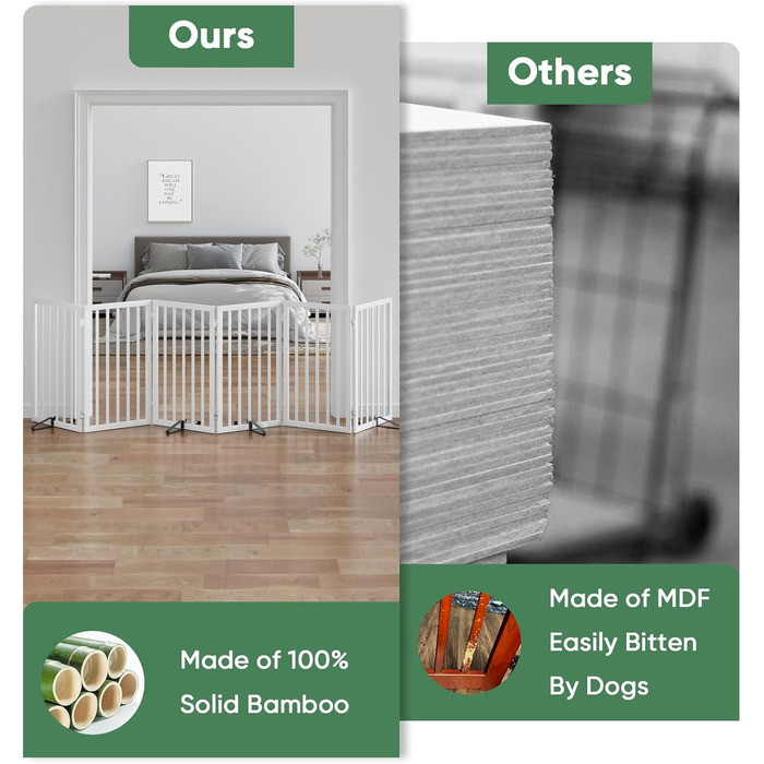 Гілка для собак з бамбука, перегородка для кімнати, 3 панелі, ширина 55 дюймів, білий колір