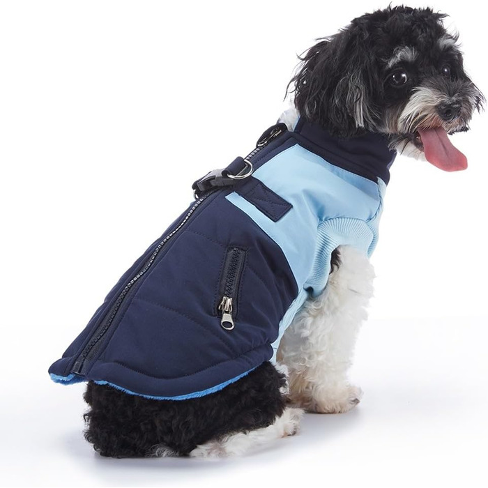 Зимовий теплий пуховик для собак Waerdichter Outdoor, для малих та середніх собак, з світловідбиваючими смугами та отвором для повідка (BLAU, S)