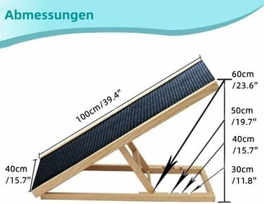 Рампа для котів та собак 3-в-1 Hunderampe – 100 см, з дерева, регульована висота (30-60 см), з антиковзним килимком, для ліжка/автомобіля/дивану