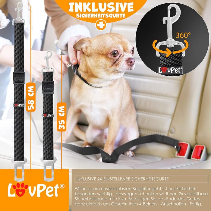 Lovpet® захисна решітка для авто для собак, універсальна розсувна перегородка в багажник, 30×91-153 см, із 2 ременями безпеки, чорна