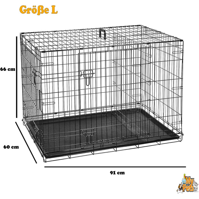 Клітка для собак MYPETS X-Treme Safe з піддоном, для дому та вулиці, 91x60x66 см