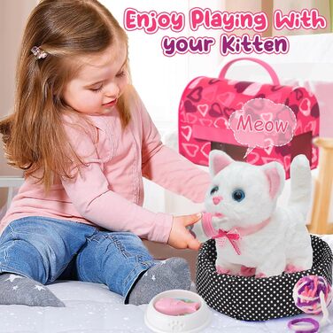 Інтерактивна іграшка Tacobear Katze: електронна котяча іграшка для дітей, ходить, муркоче, махає хвостом. М'яка іграшка, плюшевий котик, подарунок для дівчаток 3-8 років