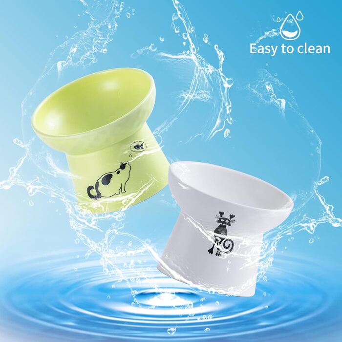 Набір мисок для котів та собак з кераміки, підняті миски, набір 2 шт. (білий & смарагдовий)