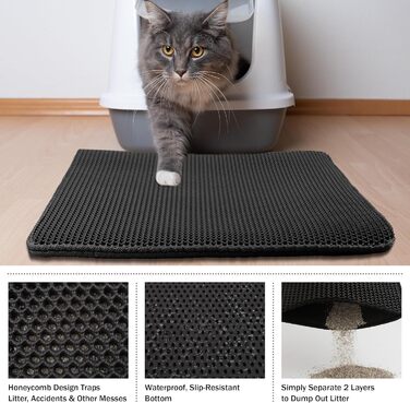 Водонепроникний килимок для котячого туалету PETMAKER 30x24 см, двошаровий, вловлює наповнювач, протиковзкий, чорний