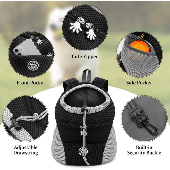 Рюкзак для тварин Pet Hunderucksack Katzerucksack, чорний, S, 30 x 16 x 34 см. Ідеально для собак та котів, зручний для подорожей, прогулянок та активного відпочинку.