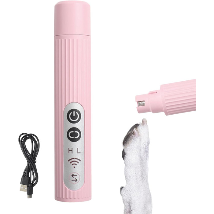Шліфувальник для собачих кігтів | 3-ступеневий акумуляторний портативний LED | Шліфувальник кігтів для собак - для дорослих, сім'ї, друзів (рожевий)