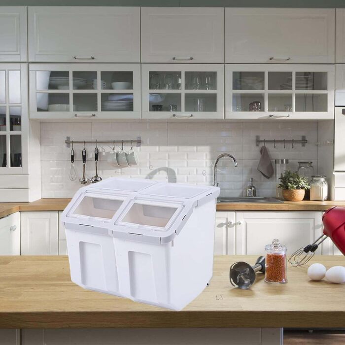 Контейнери для зберігання корму для тварин RUIAN, 2 шт. (сірий, рожевий, зелений) - ємності для сухого корму, зерна, рису, борошна з мірним стаканчиком та лопаткою на коліщатках