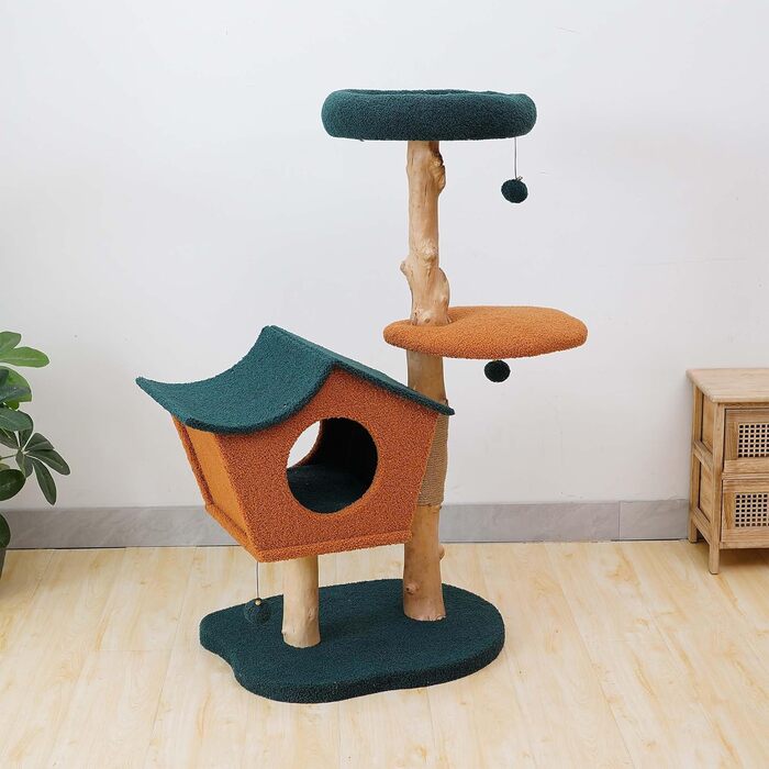 Котячий будиночок з дерева з штучним хутром Fudajo, 114 см, з кульками для ігор