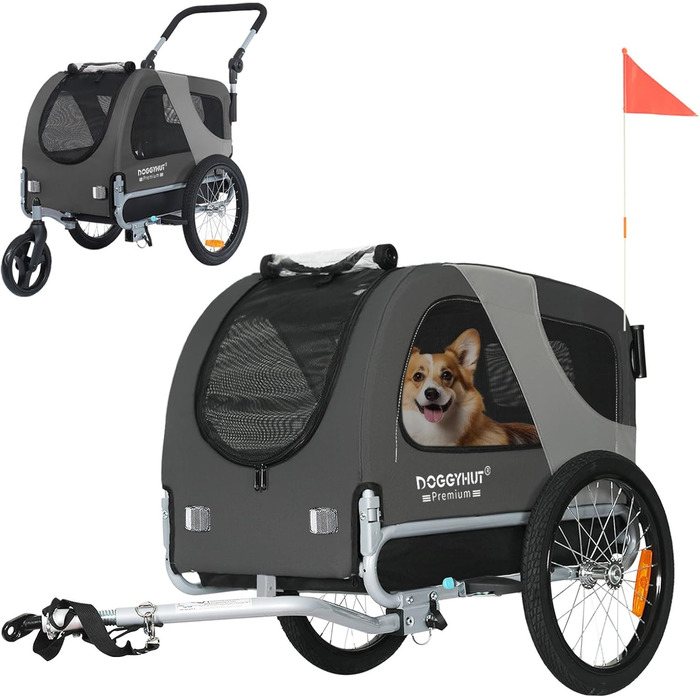 DOGGYHUT® Преміум причіп-візок для собак 2-в-1, велосипедний і біговий, для собак до 23 кг