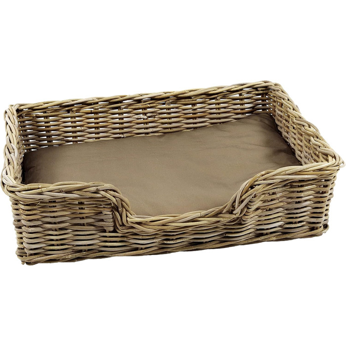 Корзина для собак Kobolo з плетеного ротангу, собаче ліжко з подушкою, 81x62x21 см