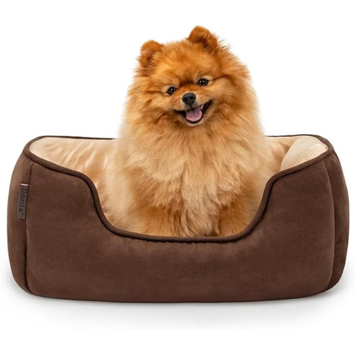 Lionto Крісло-ліжко для собак та котів 2-в-1, 60x50 см, коричнево-бежеве, зручний вхід, м'яке, з обортною подушкою, легко чиститься, Wildlederoptik