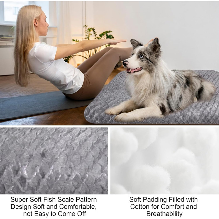 Ортопедична подушка для собак Asapnd, 102x69 см, сірий колір, з антиковзким дном, м'яка та зручна, для великих собак, миється, з малюнком луски риби