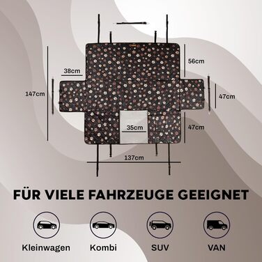 Захист для заднього сидіння автомобіля для собак від Hainberger: водовідштовхувальний, стійкий до подряпин, з боковими захистами та оглядовим вікном, 4-в-1, 137x147 см (з малюнком)