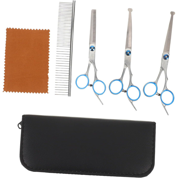 Набір для грумінгу домашніх тварин: ножиці з прямим та вигнутим лезом, довговічна цинкова легатура, ергономічний дизайн для точного стриження собак та котів, у комплекті сумка для зберігання