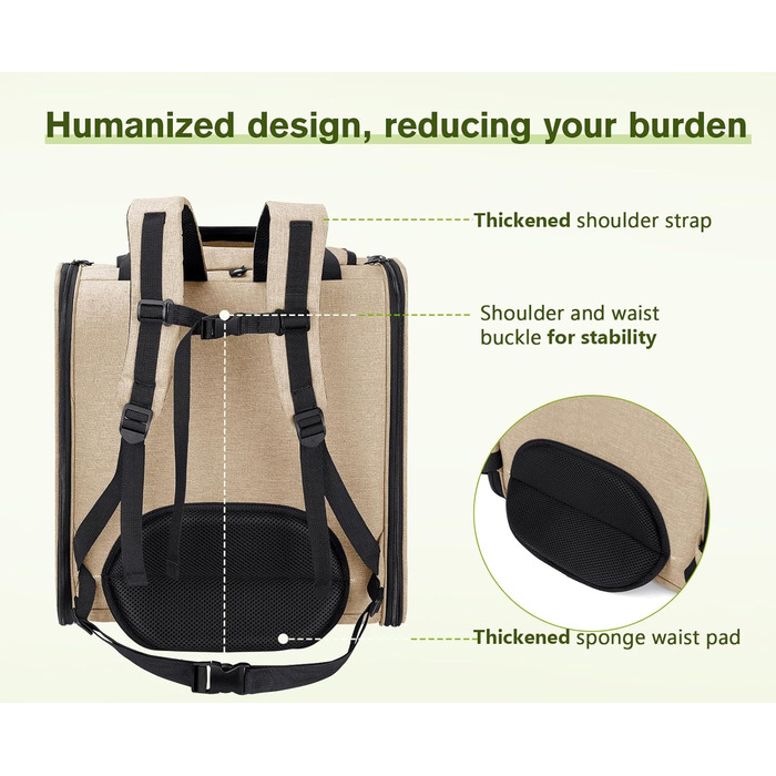 Рюкзак для собак та котів Pecute: зручний та вентильований, для подорожей та прогулянок (Хакі)