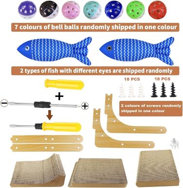 Котяча дряпка L-подібної форми, 68 см, з дзвіночком, рибкою та мишкою, з якісного картону, для стін, задовольняє природну потребу в дряпанні, XXL