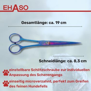 Професійна випрямна ножиця для собак з титану EHASO - 19 см - для будь-якого типу шерсті
