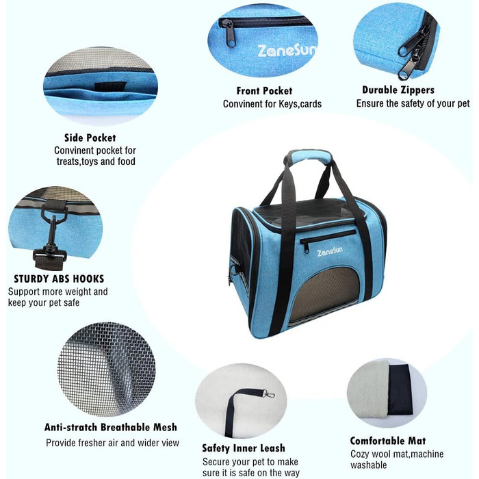 Трансформер-переноска для котів, кошенят, собак, цуценят ZaneSun, блакитна, для подорожей літаком, з сіткою, витривала