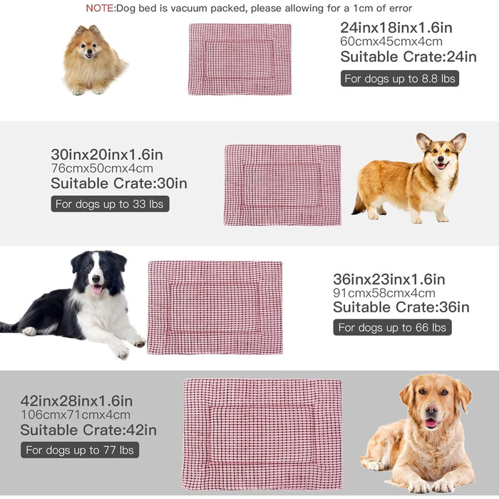 Ортопедичний лежак для собак BVAGSS, м'який килимок для собак, теплий лежак для собак маленьких, середніх та великих порід XH079 (60x45x4 см, рожевий)