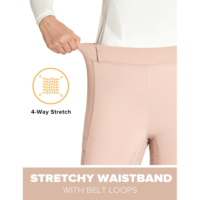Легінси для їзди верхи FitT4 Reitlegging для жінок та дівчаток з силіконовими вставками, кишенею для телефону та петлями для ременя. Ідеально для верхової їзди та тренувань коней (Небесно-рожевий, S)