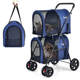 HUNDEWAGEN FANTASK 2-ярусний для собак та котів, до 16 кг, з сіткою та тримачем для напоїв (Блакитний)