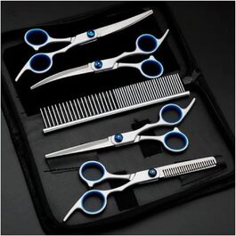 Набір ножиць для грумінгу собак та котів: прямі та зігнуті, з нержавіючої сталі