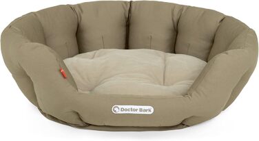 Кругле ліжко для собак Doctor Bark - м'яке собаче гніздочко для середніх собак з ортопедичною подушкою та іграшкою-кісткою. Можна прати до 95°C. Зроблено в Німеччині (L - 60x50 см, золотисто-коричневий)