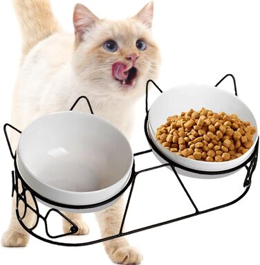 Підвищені годівниці для котів - набір 3 шт. з кераміки, нахил 15°, для котів та маленьких собак, подвійний набір